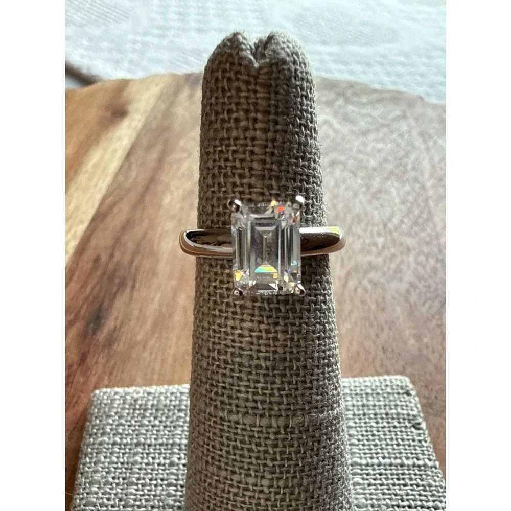 QVC Diamonique CZ Sterling Silver Rhodium Plated 1 Carat Solitaire Ring Size 4
